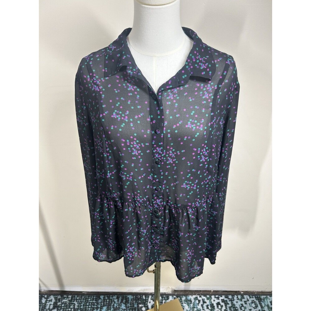 Torrid Women's Blouse Size 1X 14-16 Muliticolor Polka Dots Sheer 253